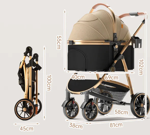Luxury Medium Dog Pet Stroller – Lightweight Folding Aluminum Frame