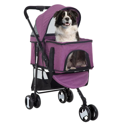 FDW 3 Wheels Pet Stroller 3 in 1 Multi-Function Dog Stroller Jogging Stroller with Detachable Carrier Lightweight Travel Stroller for Small and Medium-Sized Pets Purple
